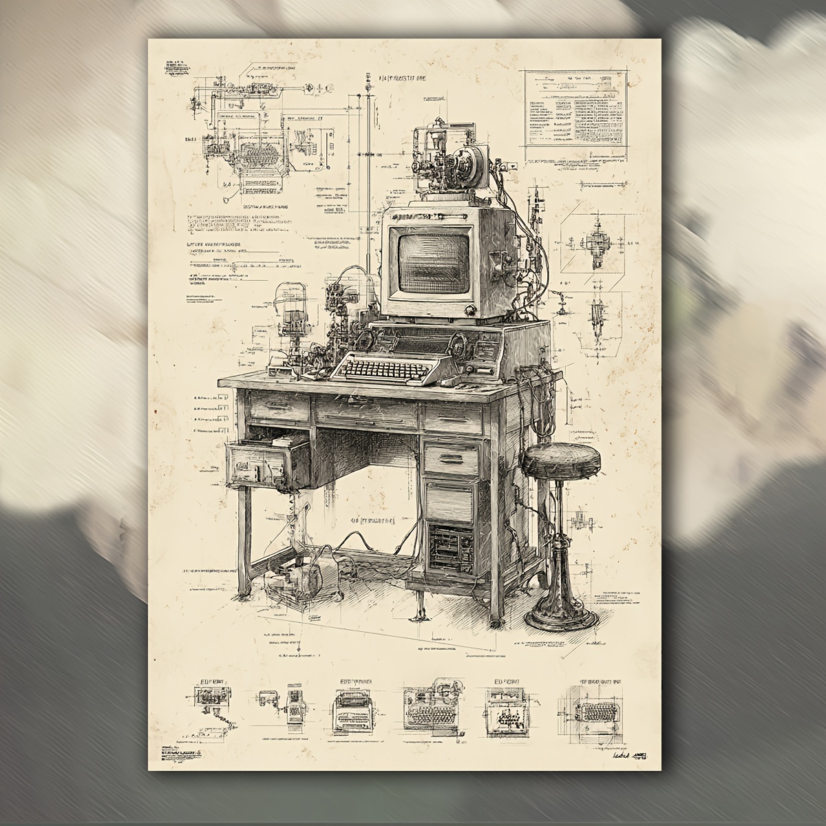 Tech Office Wall Art - CIFBUY Vintage Computer Uitvinding Poster Aluminium