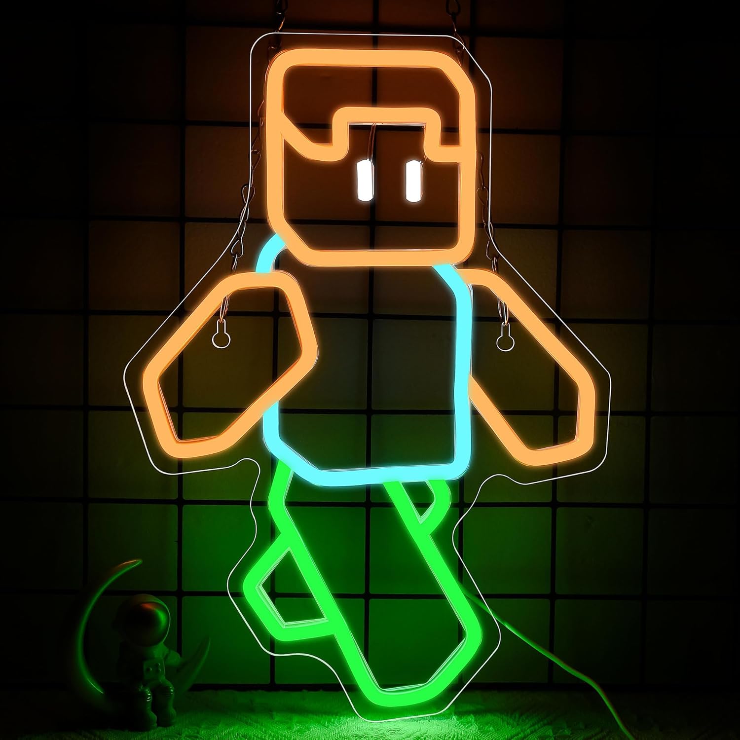 Tech Office Wall Art - Pixel Art Karakter Neonbord Oranje Blauw