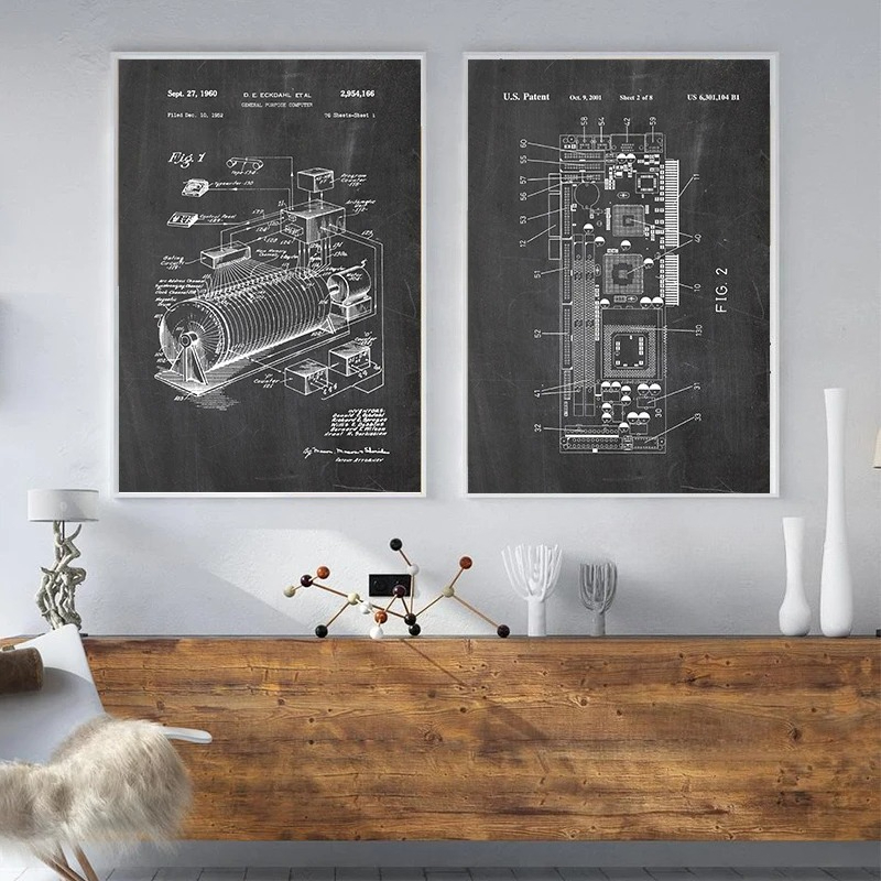 6-delige vintage computerpaten - Tech Office Wall Art recensie en prijs